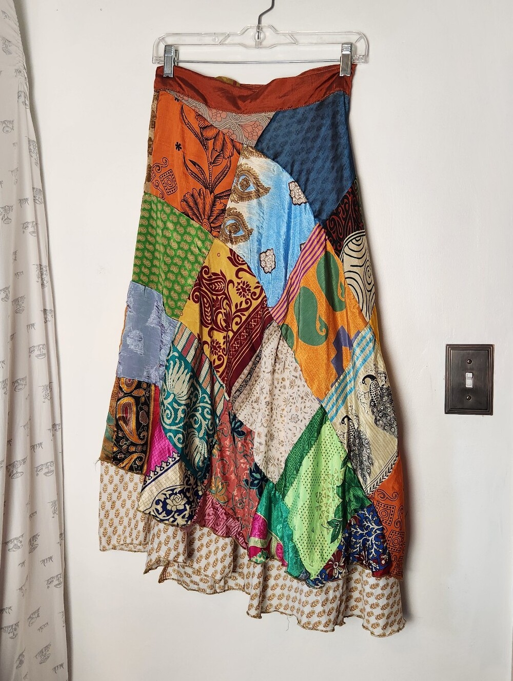 Reversible Patchwork Whimsical Boho Wrap Skirt Size S-L
